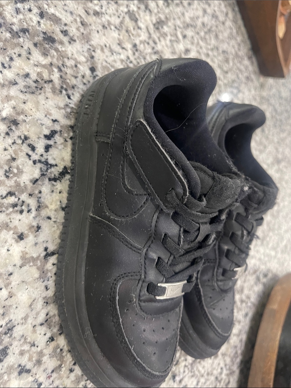 Nike Kids Air Force Black Low-Top Leather Sneakers with Hook-and-Loop Strap